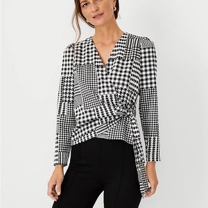 New with tags! Ann Taylor plaid puff sleeve wrap top